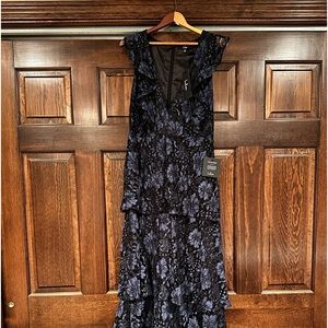 Molinetto Navy Blue Lace Ruffled Tiered Sleeveless Maxi Dress-Size Medium